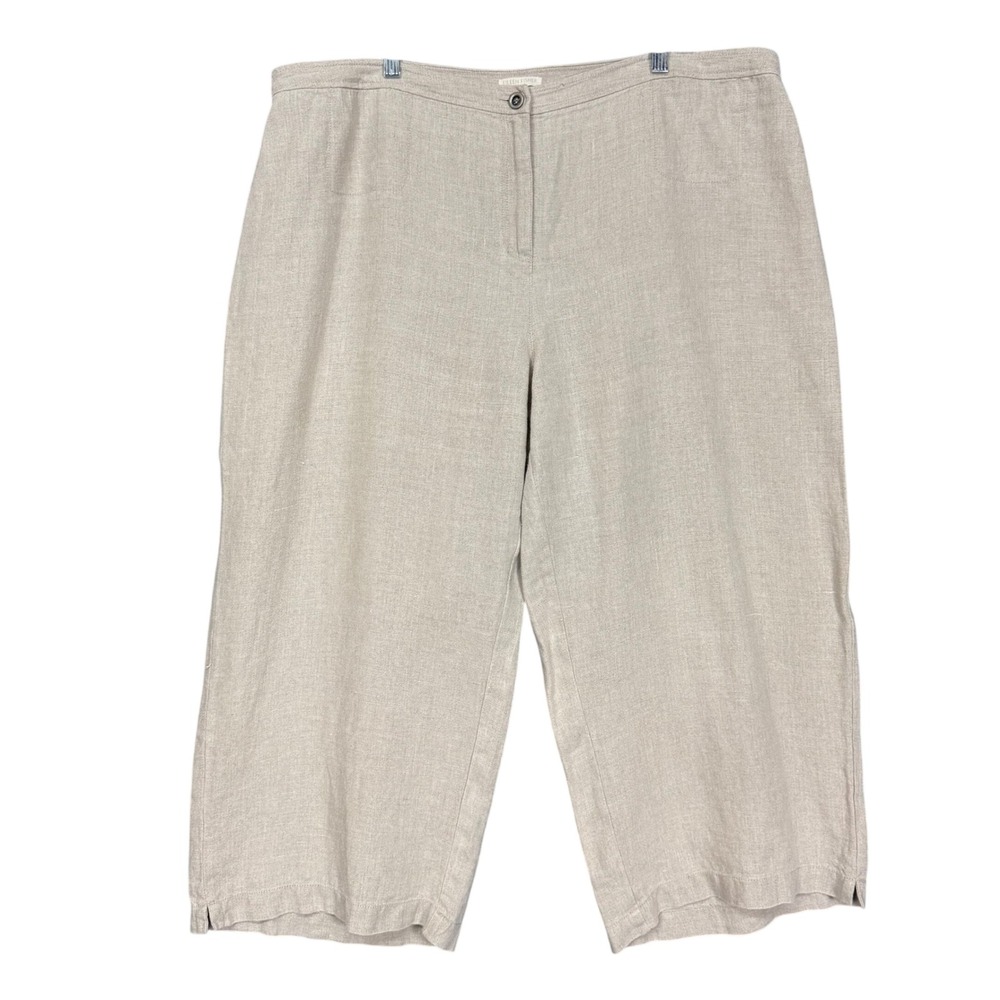 Eileen Fisher Pants‎ Womens 18W Beige Wide Leg Organic Linen Cropped Vented Hem